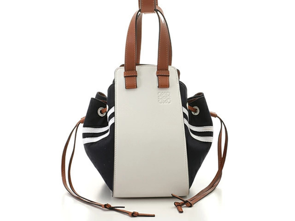 Loewe Hammock Sailor Shoulder Bag Navy Blue White Leather Canvas SJ